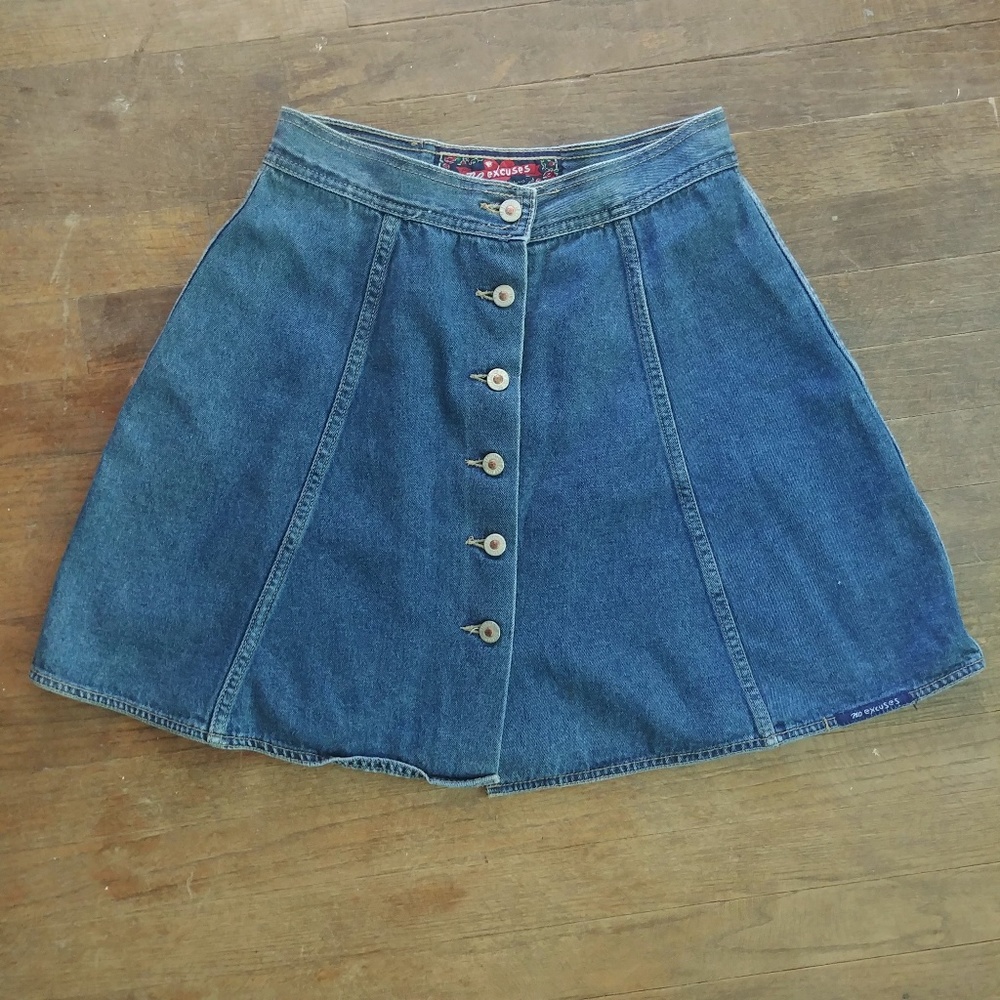 No Excuses 100% cotton blue denim button up skirt